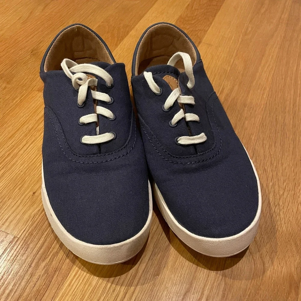 OluKai Women's 8.5 Kohu Navy Blue Canvas Lace‎ Up Slip On Sneakers
